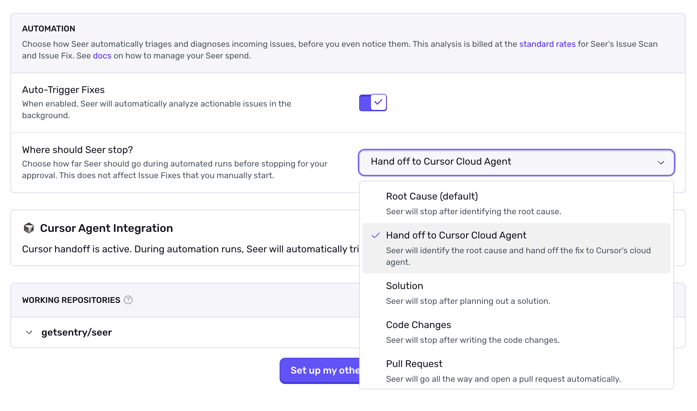 Launching Cursor Agent from Seer