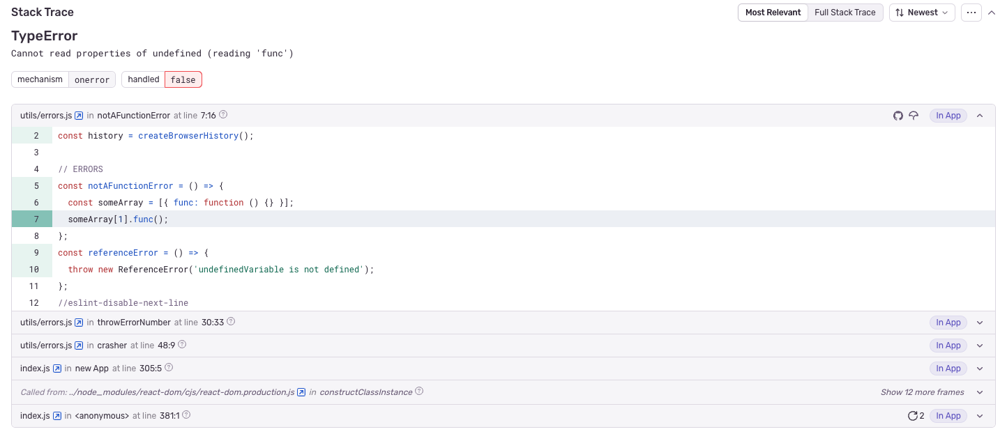 good stack trace example