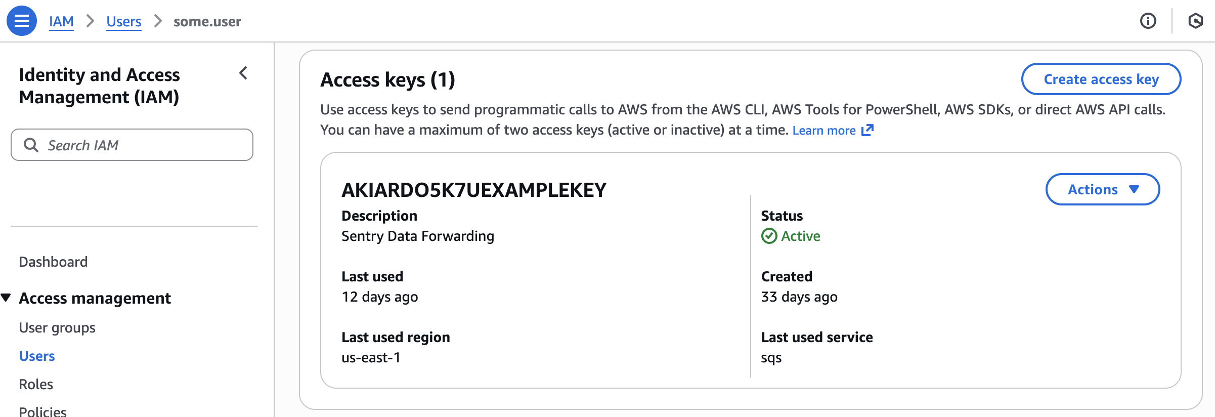 Amazon IAM access key settings