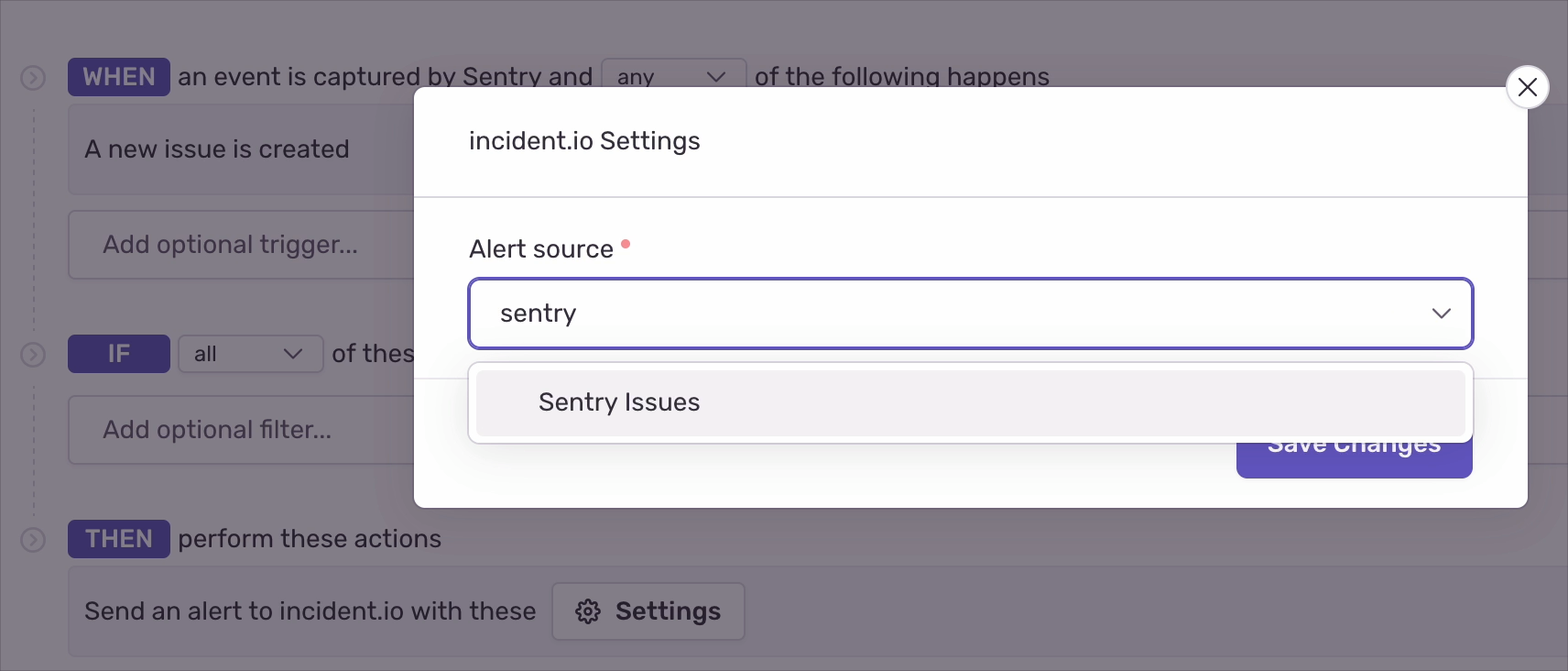 incident.io alert rule