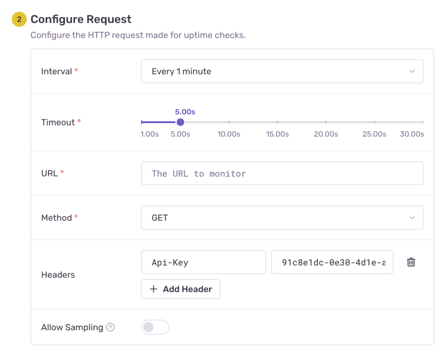 Uptime alert request configuration